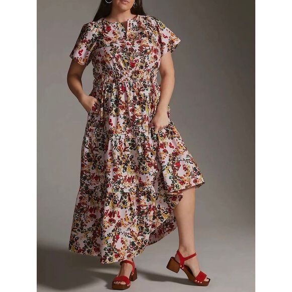 Anthropologie Maxi Dress Somerset Short Sleeve Floral Pink size 3X